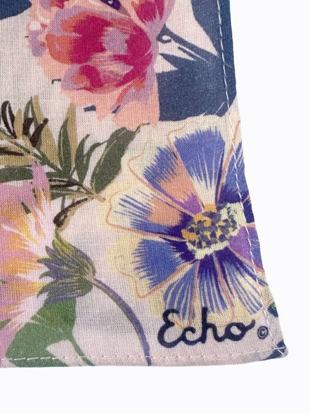 Vtg Echo NY Bloomingdales Floral Cotton Square Scarf Pink Hair Bandana Neck Wrap - Picture 3 of 8